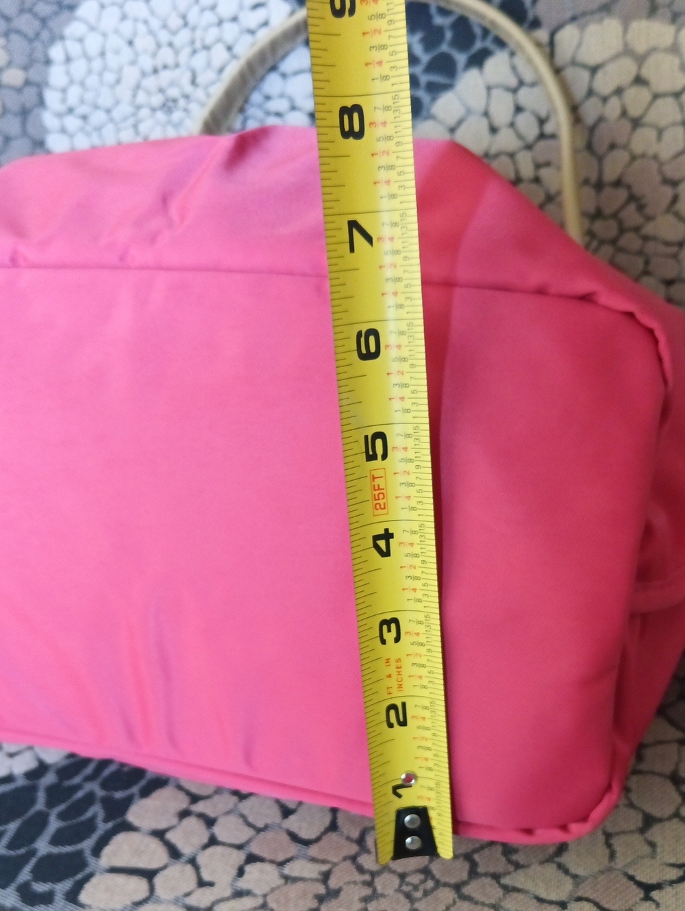 18x12x6" Waterproof Hot Pink & Apply Green Tote Bag with Tan Handles - Picture 8 of 13